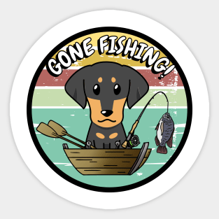 Cute dachshund dog has gone fishing Sticker